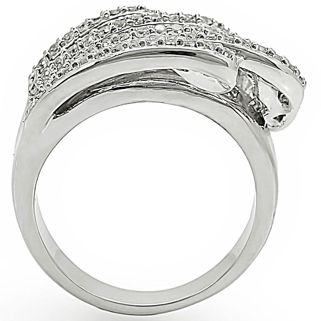 1W018 Rhodium Brass Ring with AAA Grade CZ in