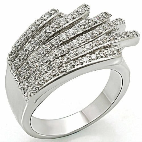 1W018 Rhodium Brass Ring with AAA Grade CZ in