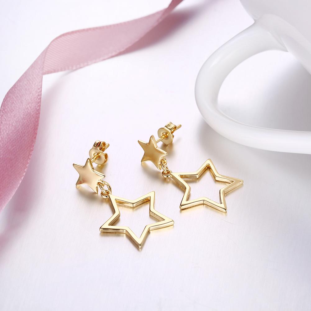 Double Star Drop Earring 18K Gold Plated in 18K Gold Plated