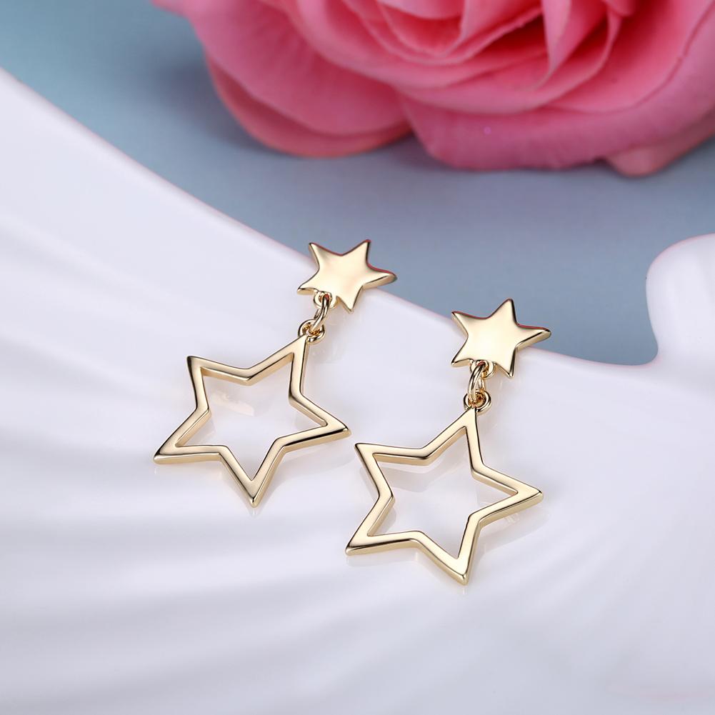 Double Star Drop Earring 18K Gold Plated in 18K Gold Plated