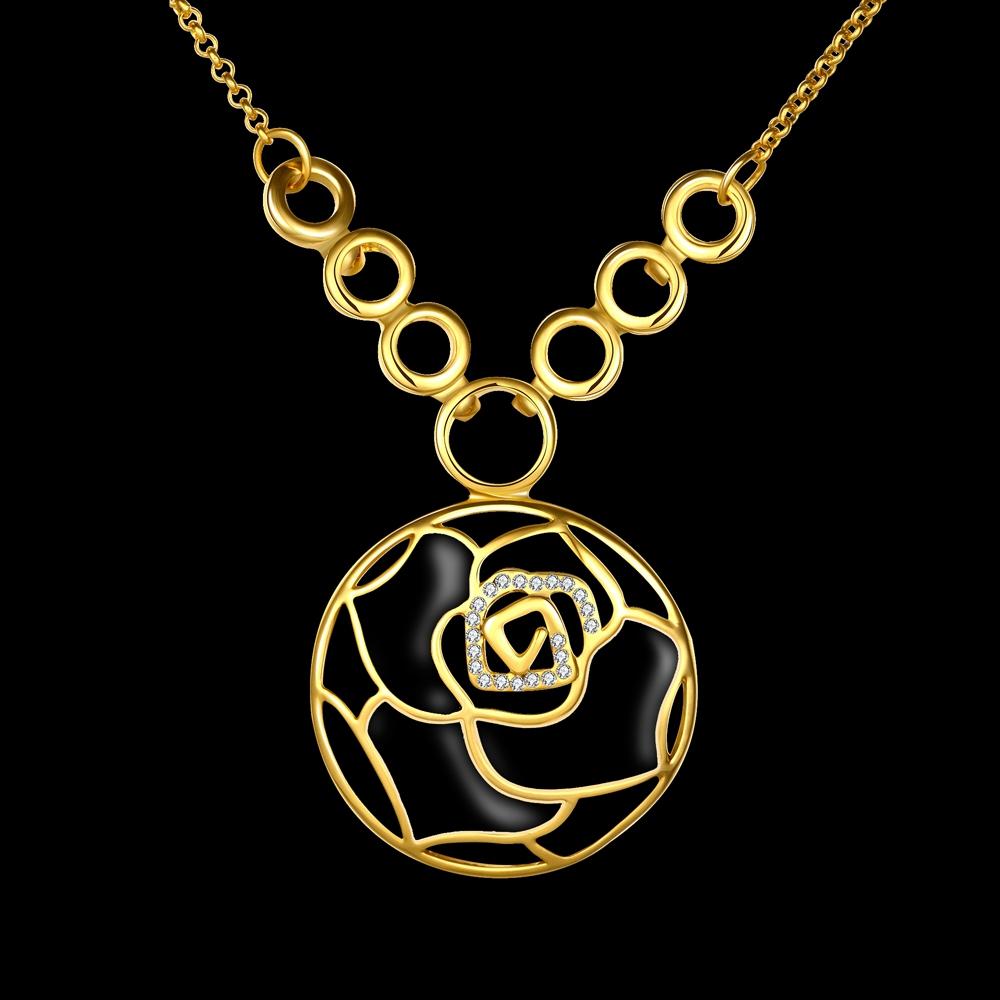 Black Laser Cut Flower Flower Necklace in 18K Gold Plated