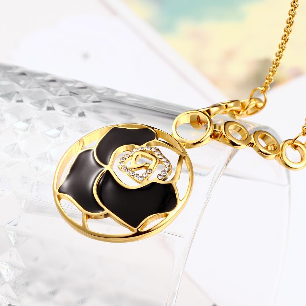 Black Laser Cut Flower Flower Necklace in 18K Gold Plated