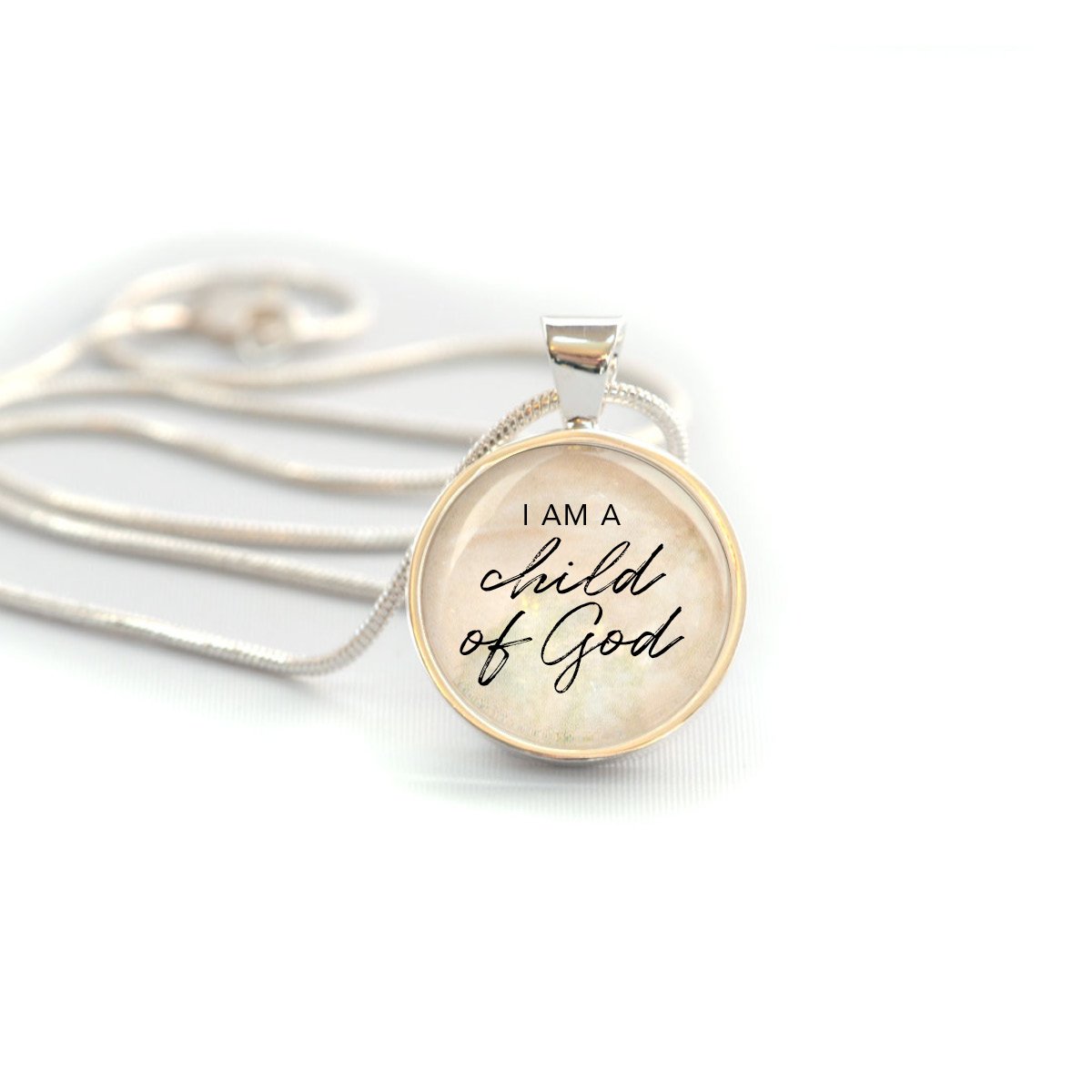 "I Am A Child of God" Silver-Plated Christian Pendant Necklace (20mm)