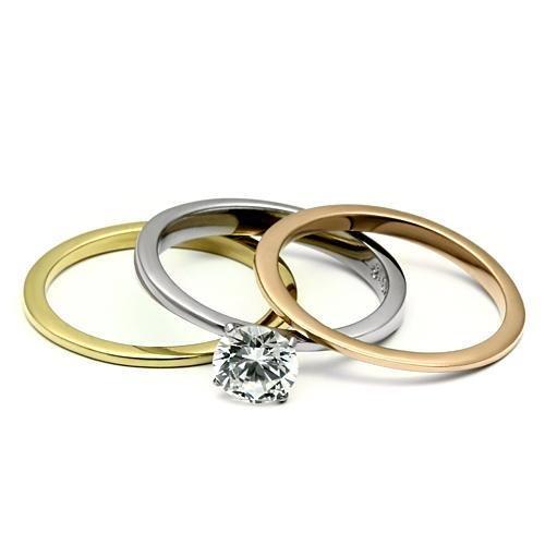 TK620 Three-Tone IP Stainless Steel Ring with AAA