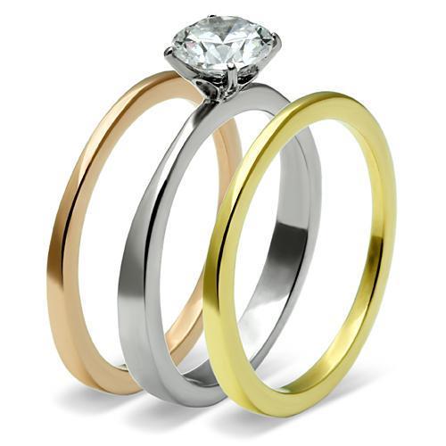TK620 Three-Tone IP Stainless Steel Ring with AAA