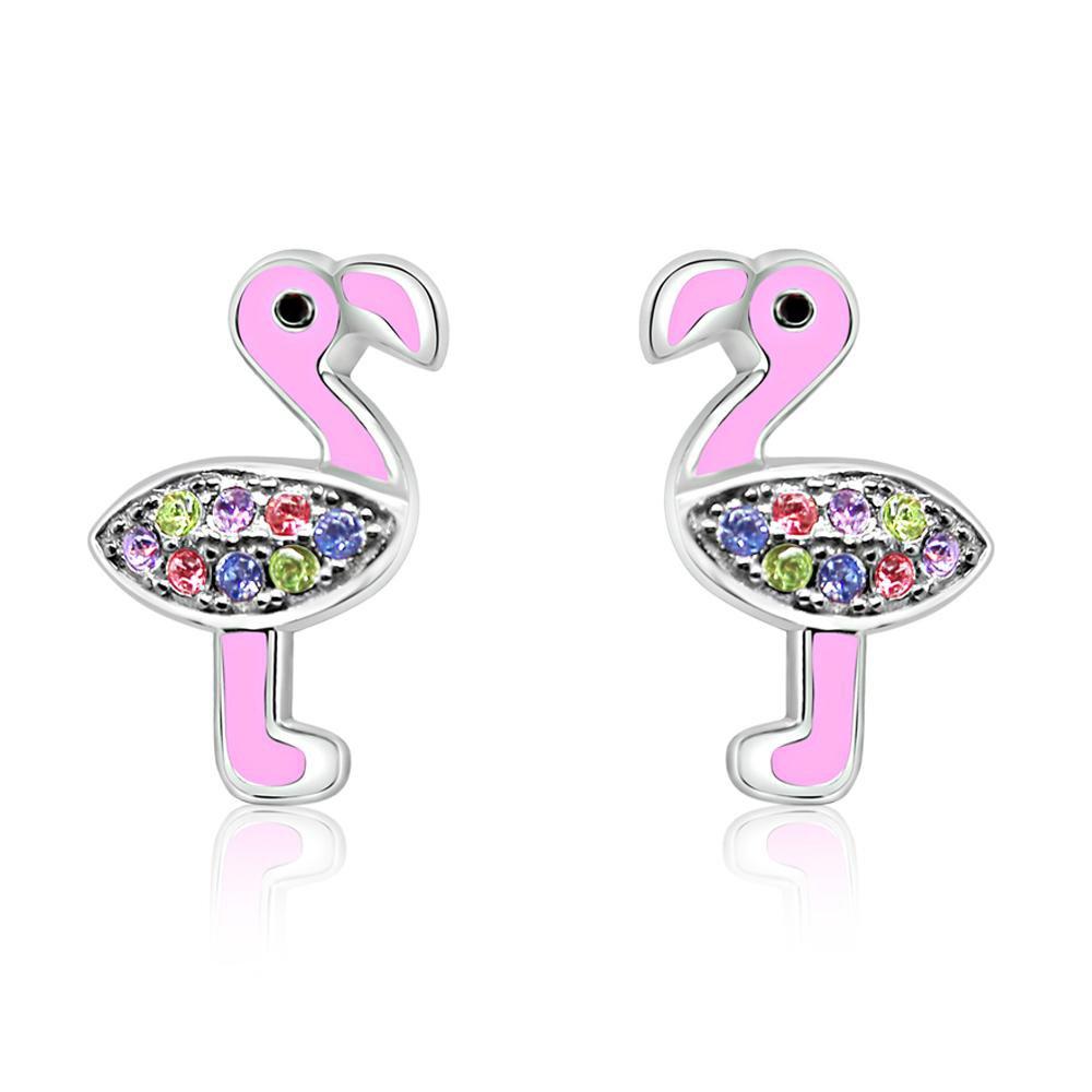 Crystal Pink Enamel Flamingo Screwback Earrings