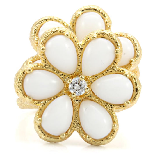 1W045 Gold Brass Ring with Synthetic in White