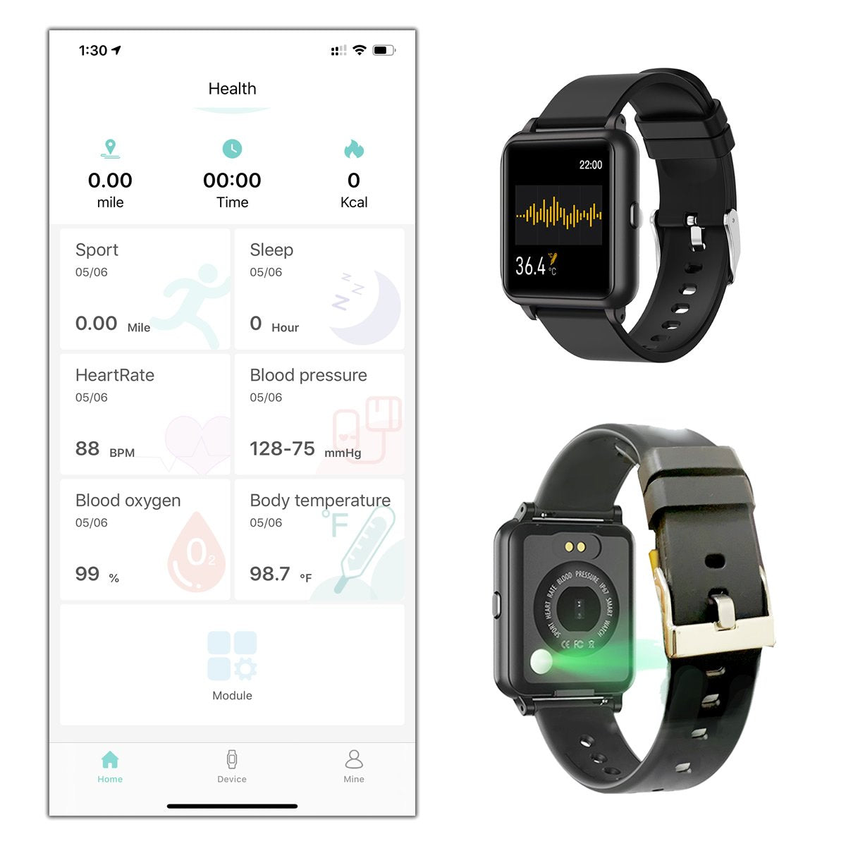OXITEMP Smart Watch With Live Oximeter, Thermometer And Pulse Monitor
