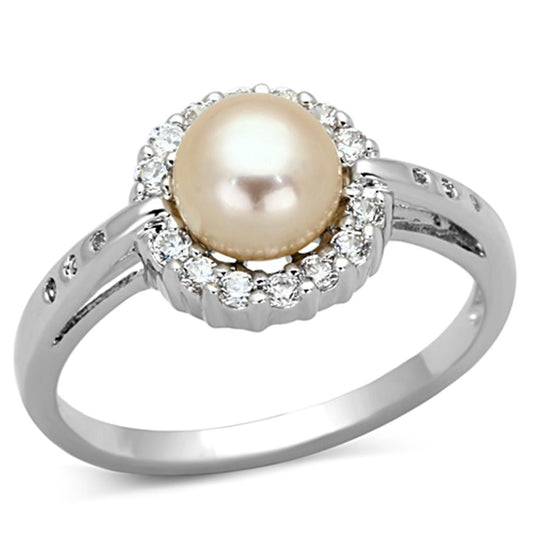 3W487 Rhodium Brass Ring with Synthetic in White