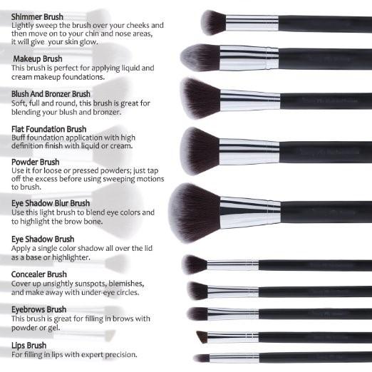 10 pc Makeup Brush Set all Wooden Handles