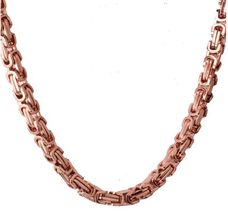 8 MM Rose Plated 24" Solid Byzantine Link Chain &