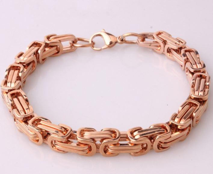 8 MM Rose Plated 24" Solid Byzantine Link Chain &