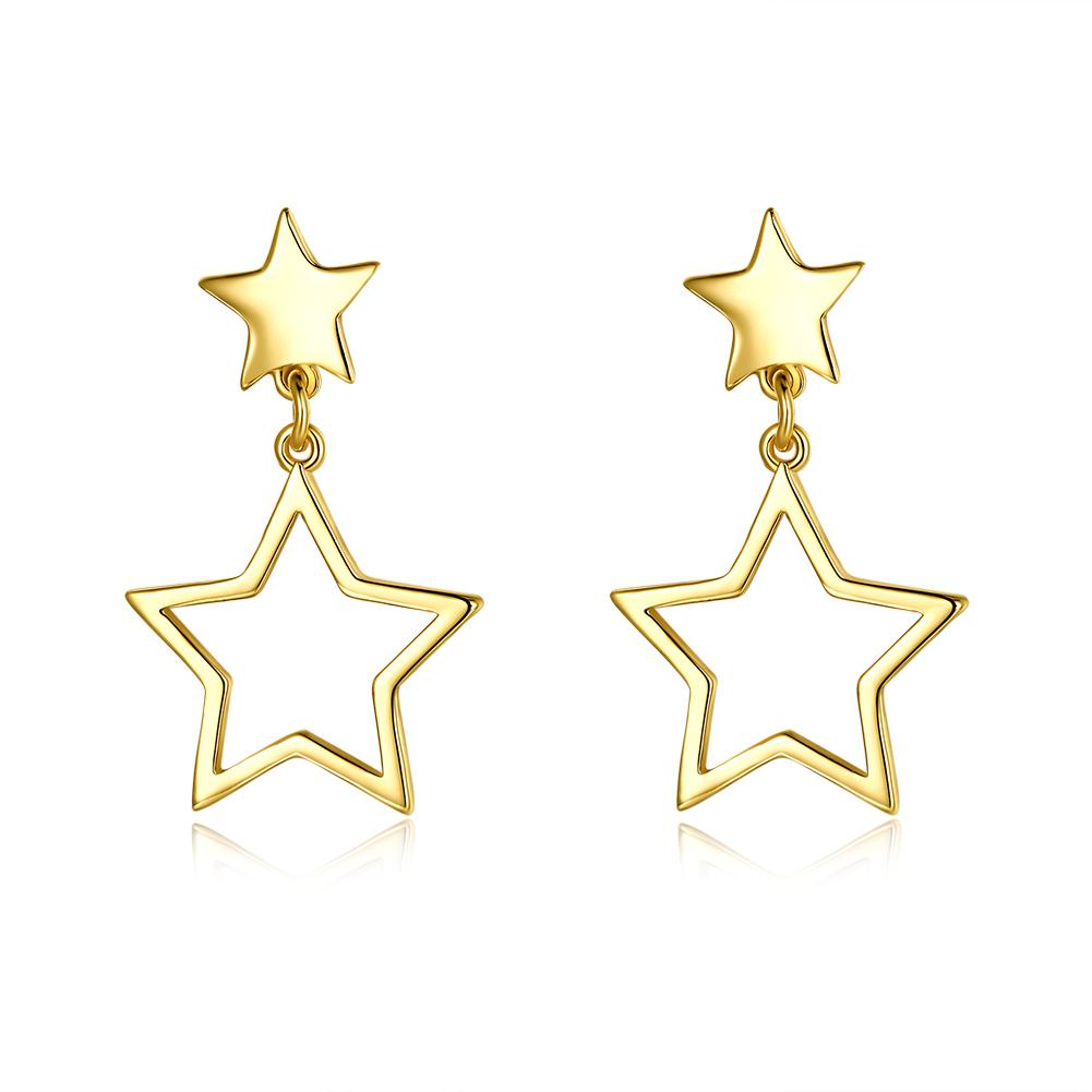 Double Star Drop Earring 18K Gold Plated in 18K Gold Plated