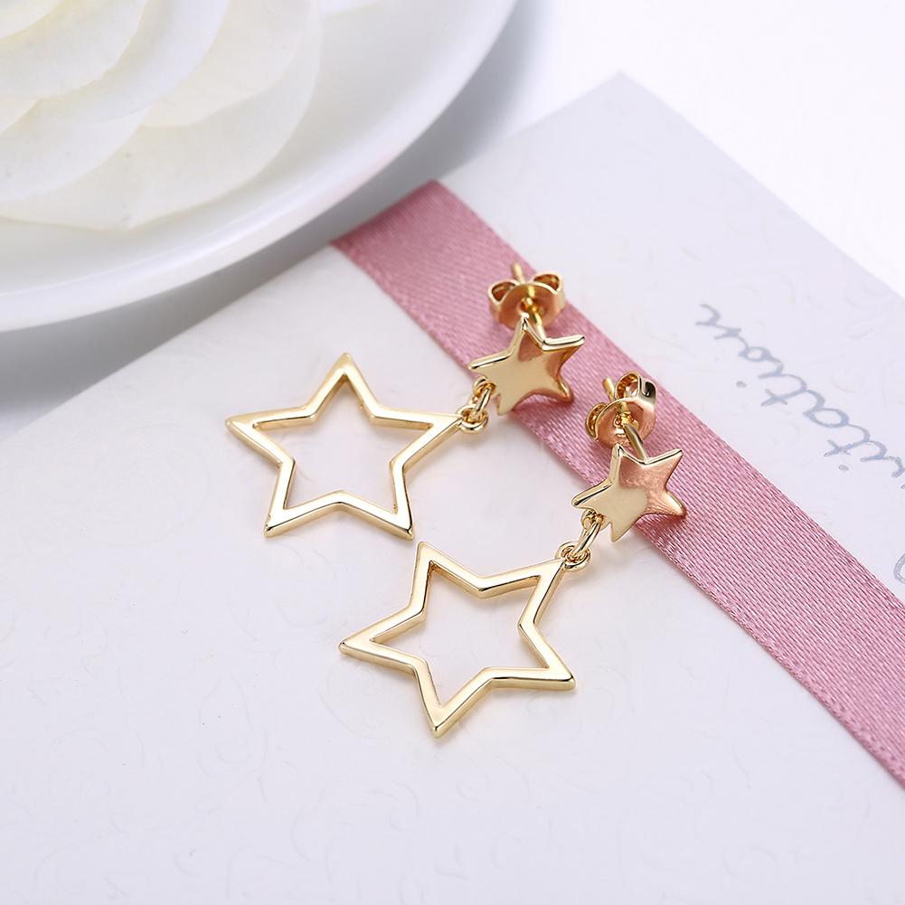 Double Star Drop Earring 18K Gold Plated in 18K Gold Plated