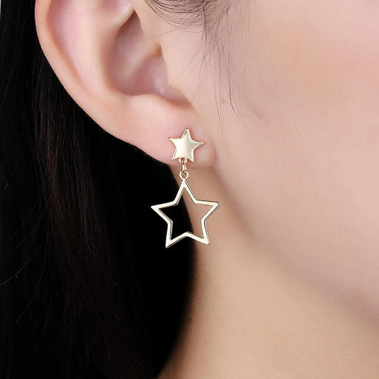 Double Star Drop Earring 18K Gold Plated in 18K Gold Plated