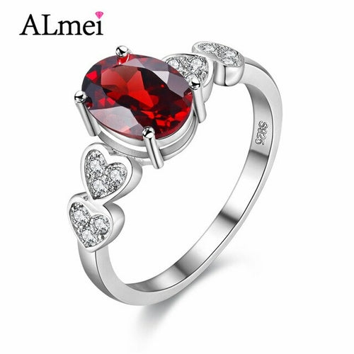 Almei 1ct Retro Red Garnet Love Heart Engagement Rings 925 Sterling