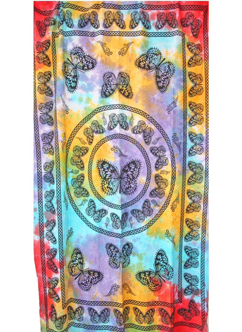 Butterfly Portraiture Art Round Geometric Tie Dye Tapestry