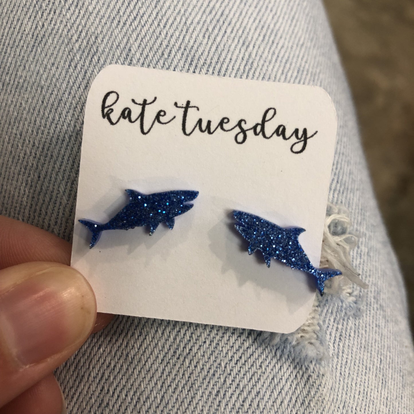 Baby Blue Shark Glittery Acrylic Earrings