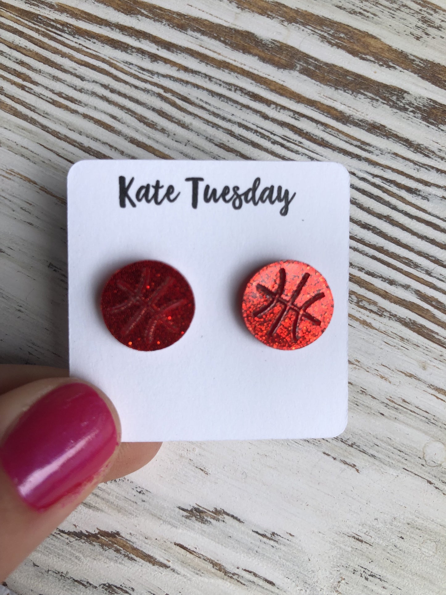 Red Basketball Sparkly Stud Acrylic Earrings
