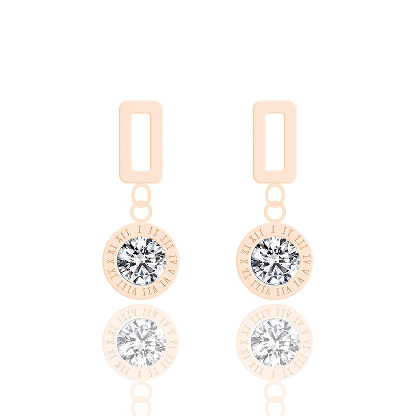 Korean Style Rose Gold Color Long Crystal Earrings