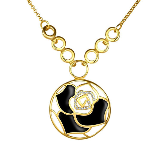 Black Laser Cut Flower Flower Necklace in 18K Gold Plated