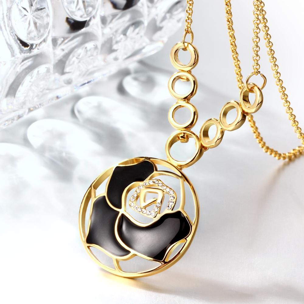 Black Laser Cut Flower Flower Necklace in 18K Gold Plated