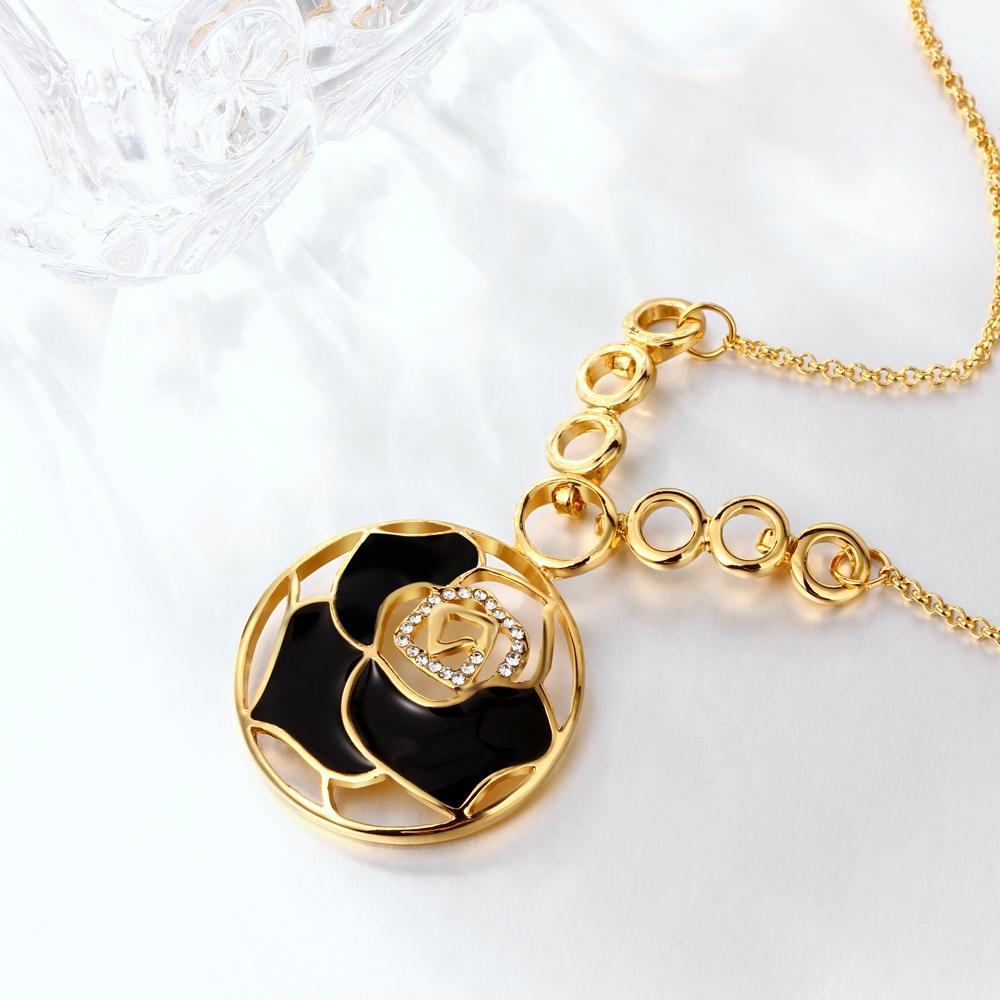 Black Laser Cut Flower Flower Necklace in 18K Gold Plated