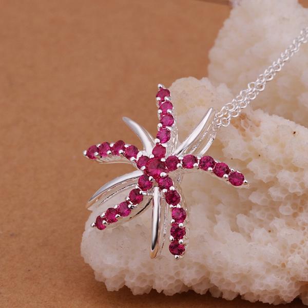 Pink Starfish Necklace in 18K White Gold Plated with Swarovski