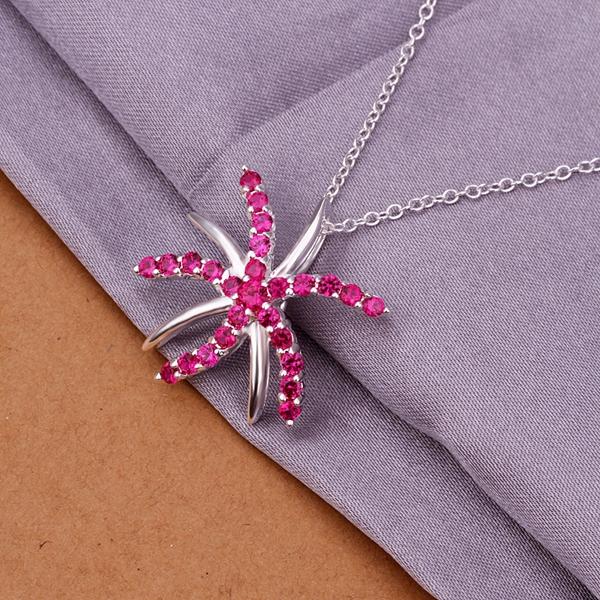 Pink Starfish Necklace in 18K White Gold Plated with Swarovski