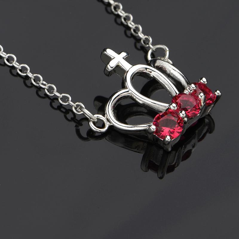 Ruby  Cross Crown Necklace in 18K White Gold Plated with Swarovski