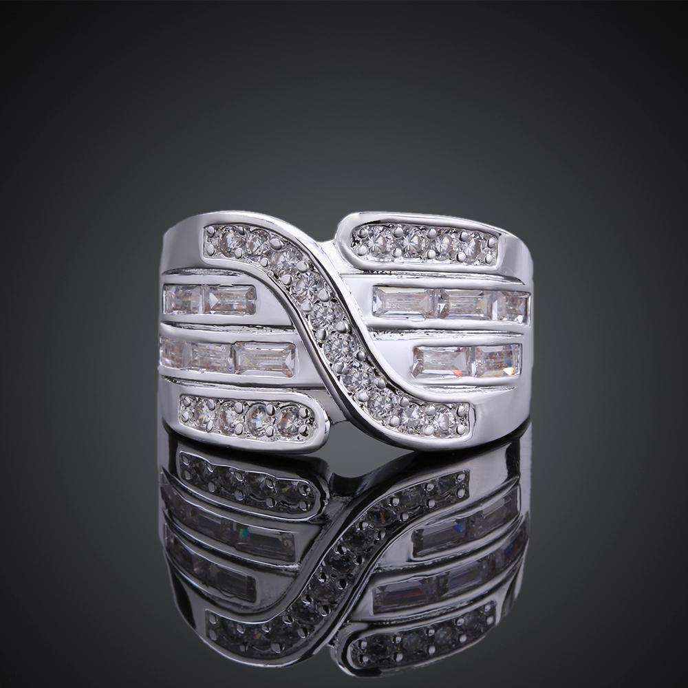 White Swarovski Multi-Lining Curved Statement Silver Plating Ring