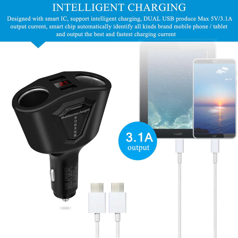 3.1A USB Car Charger with Cigarette Lighter Socket