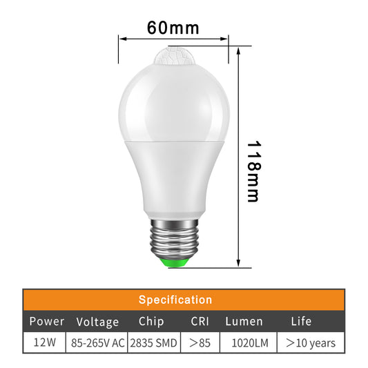E27 LED Bulb Light Sensor PIR Sensor Warm White