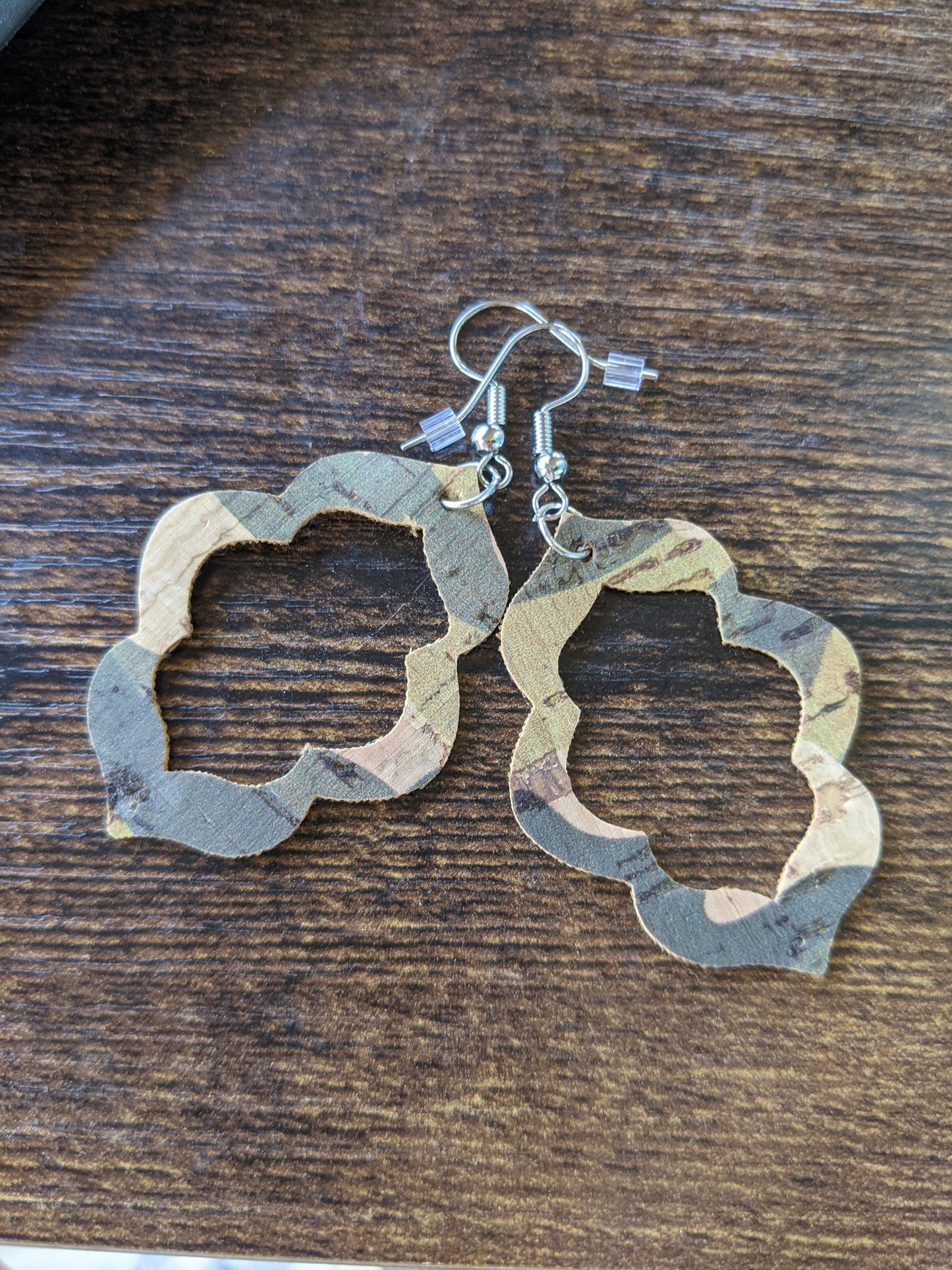 Handmade camo cork earrings