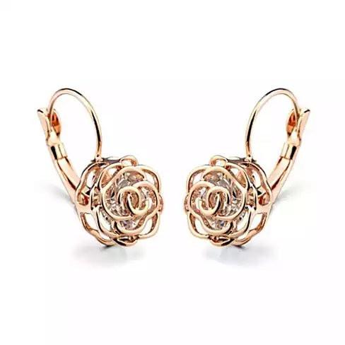 ROSE IS A ROSE 18kt Rose Crystal Earrings In White Yellow And Rose