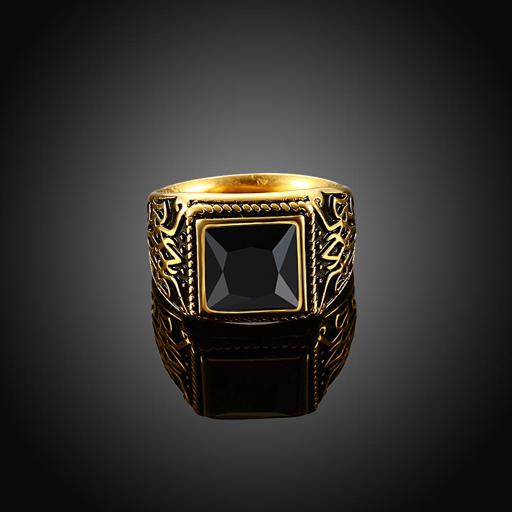 316L Stainless Steel Black Emerald Cut Goldtone Class Ring