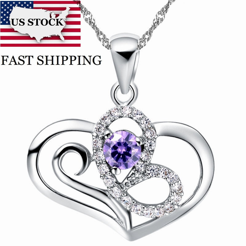 US STOCK Pendant for Women Necklace Jewelry Double Heart Necklaces