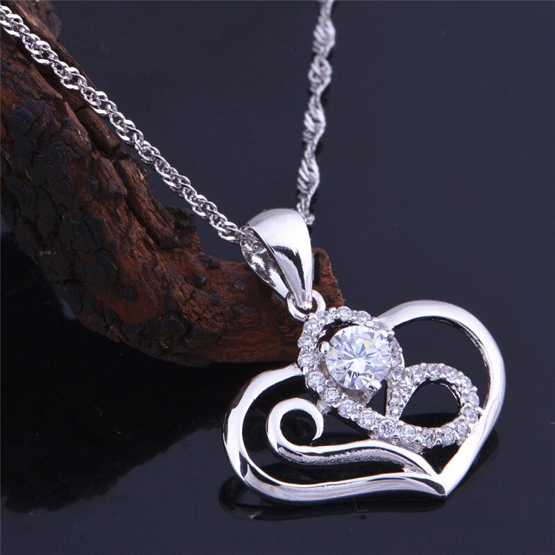 US STOCK Pendant for Women Necklace Jewelry Double Heart Necklaces