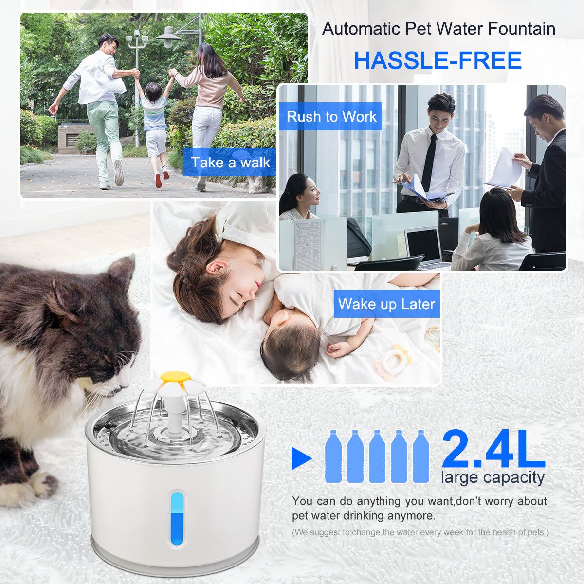 Automatic Pet Cat Water Fountain Drinker Feeder
