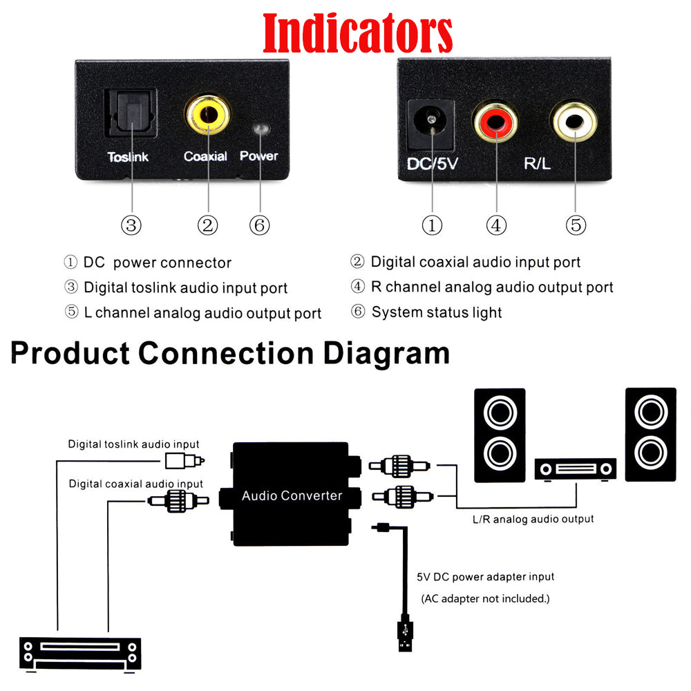 Digital to Analog Audio Converter Adapter