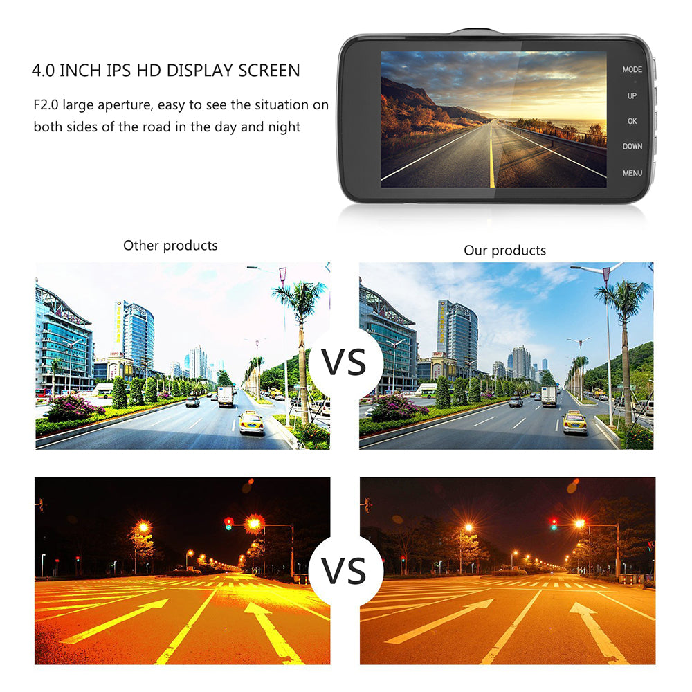 4" Dual Lens 1080P FHD 1.0MP Dash Camera Car DVR