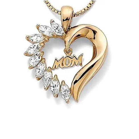 MOM's LOVE Heart Pendant With CZ