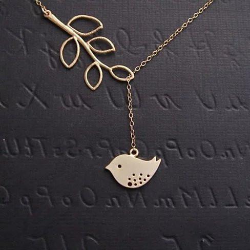 Spring has Sprung! Necklace and Chain with Sparrow and Tree Flying to