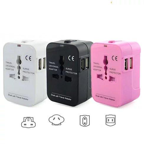 Worldwide Power Adapter and Travel Charger with Dual USB ports that